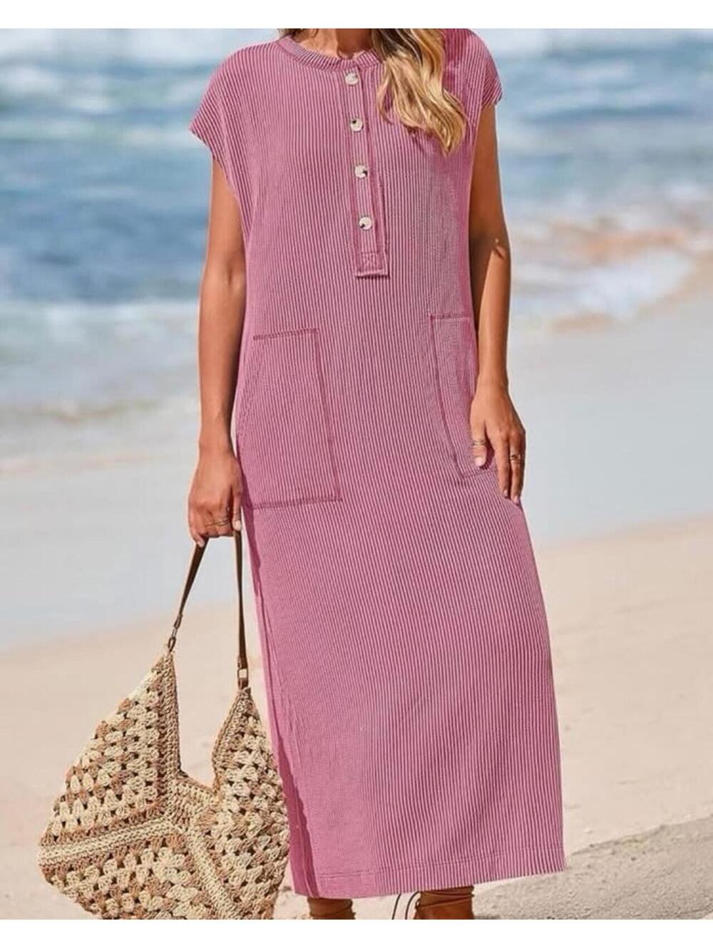 Kirundo Women’s Ribbed Sleeveless Maxi Dress Size XL Pink